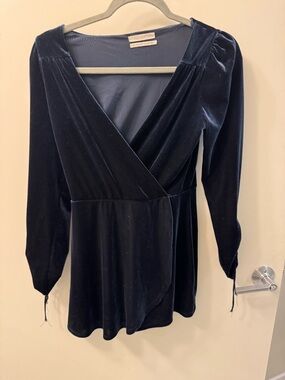 Urban Outfitters Velvet Wrap Romper - Navy Blue
